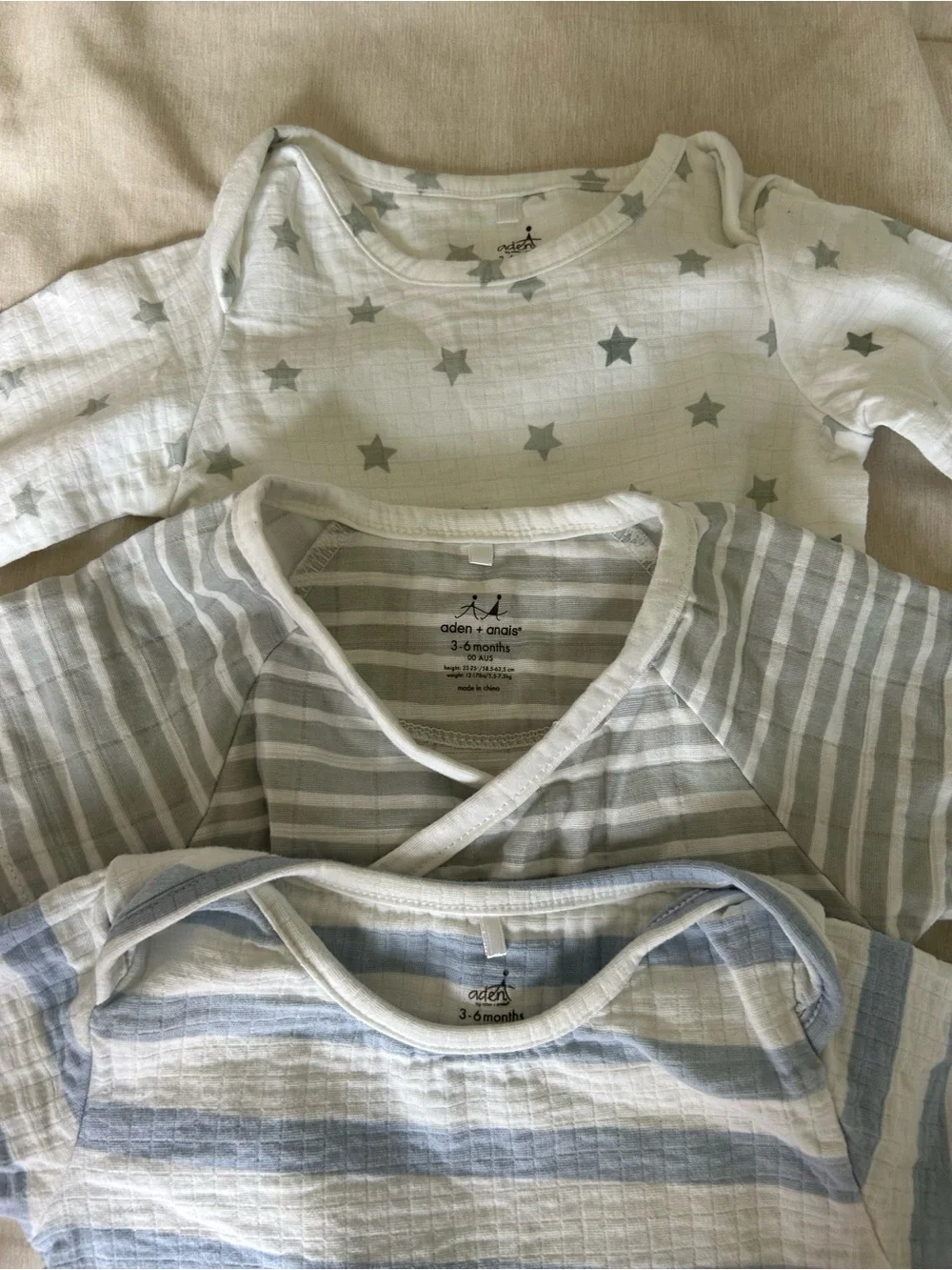 aden + anais Light Blue and White Striped Baby Onesie